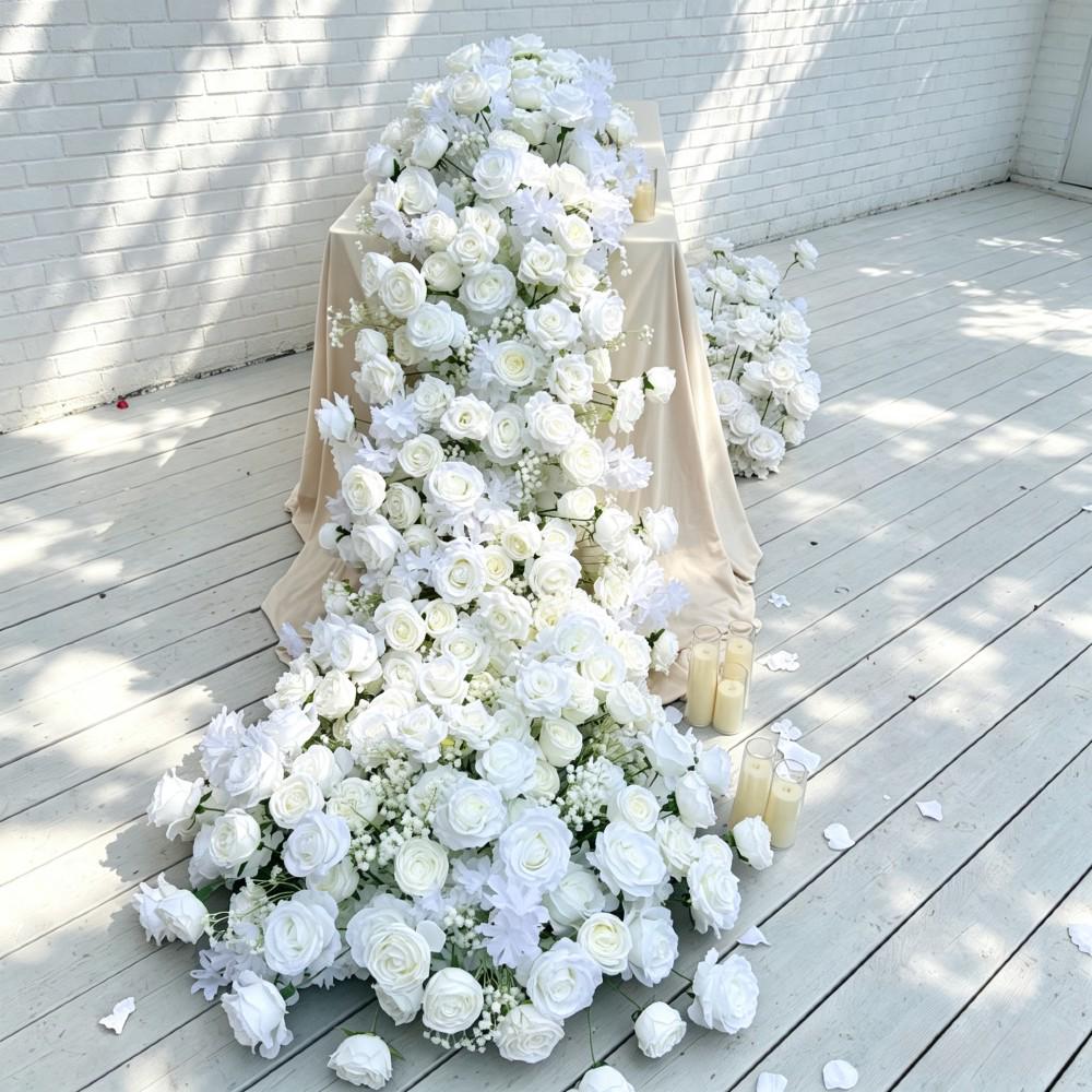 7.5FT ---White Rose Waterfall Flower Garland, Cascading Wedding Table Flowers, Sweetheart Table Floral Decor, Reception Centerpiece