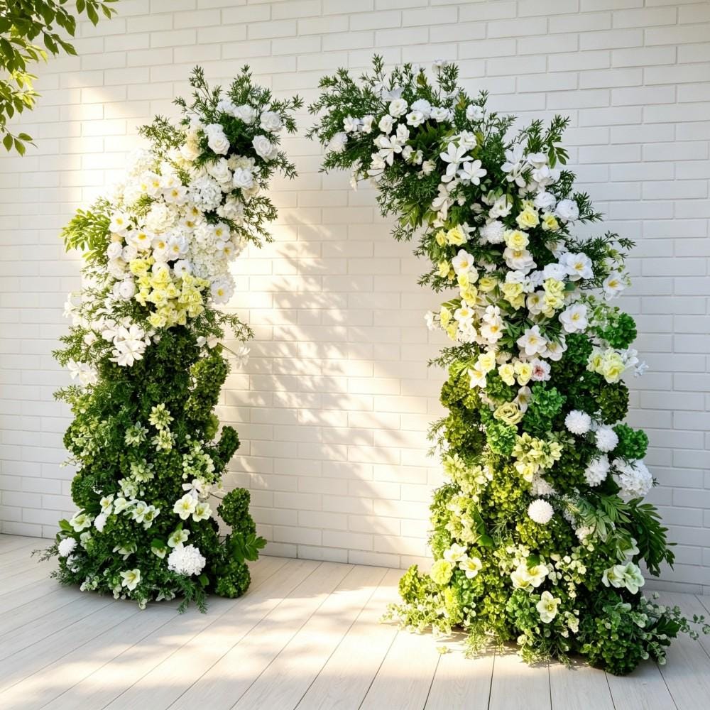 Ships from USA---7.2Ft Forest-Inspired Bull Horn Wedding Arch Flowers, Artificial Floral Row Arrangement for Event Backdrop Decoration