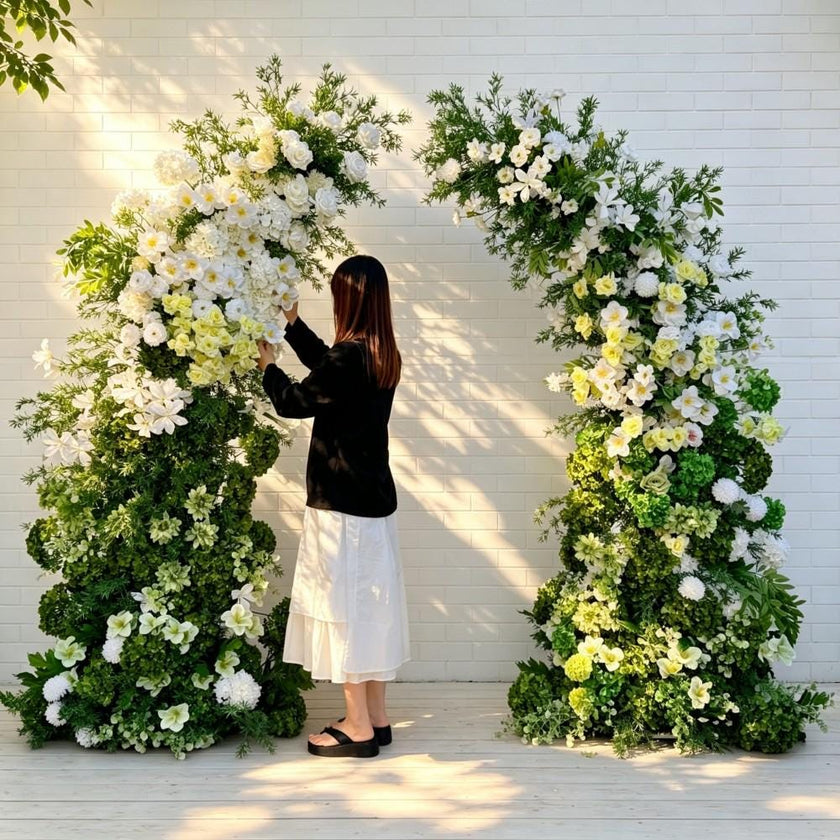 Ships from USA---7.2Ft Forest-Inspired Bull Horn Wedding Arch Flowers, Artificial Floral Row Arrangement for Event Backdrop Decoration