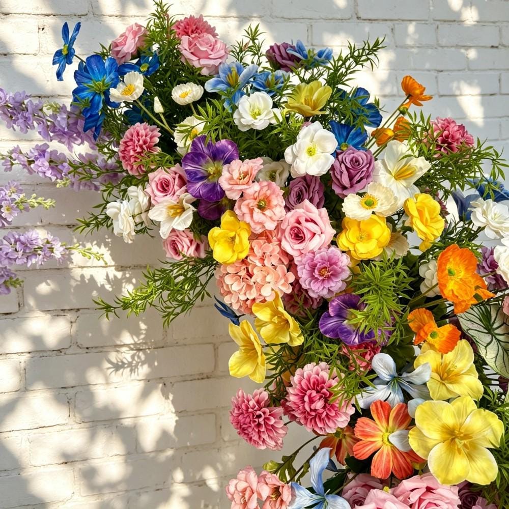 50% Off / Ships from Houston / Wildflower-Inspired Wedding Arch Décor, Artificial Rose Bull Horn Archway Flowers, Flower Row Arrangement