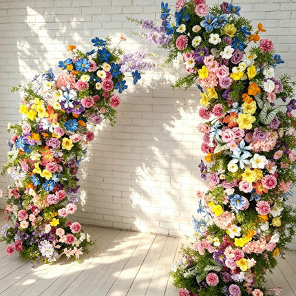 50% Off / Ships from Houston / Wildflower-Inspired Wedding Arch Décor, Artificial Rose Bull Horn Archway Flowers, Flower Row Arrangement