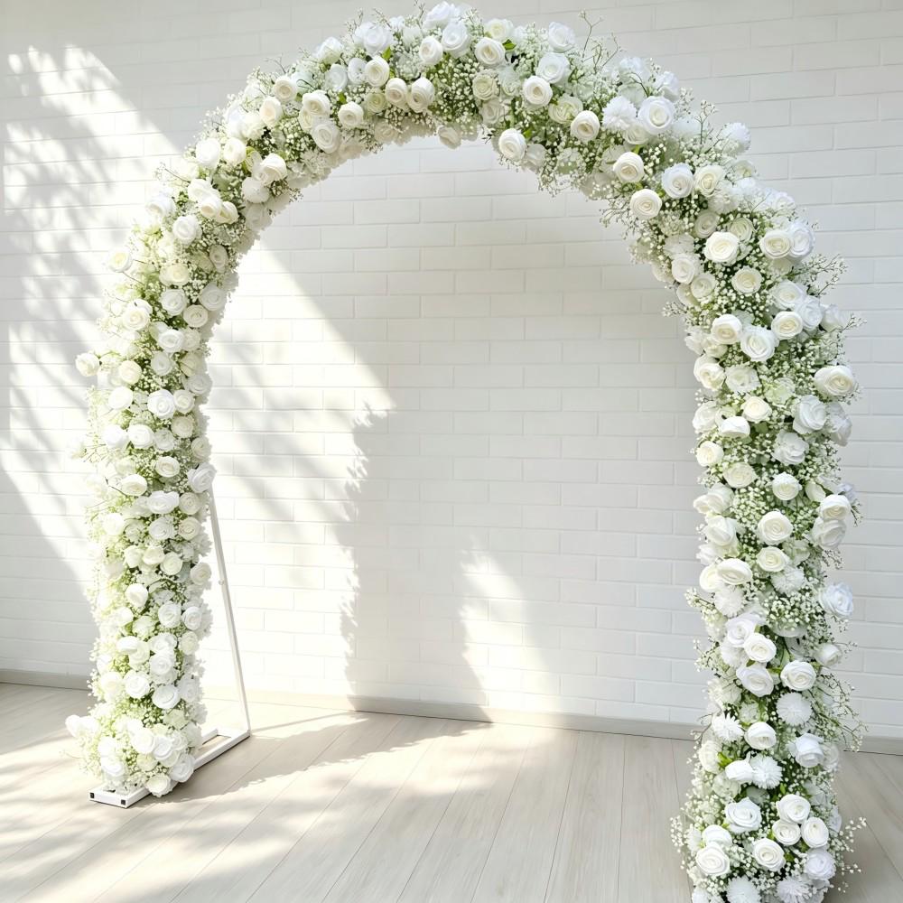 Ships from Houston/8.2+7.8FT White Rose  Baby’s Breath Wedding Arch Flowers, Artificial Floral Runner, Table Centerpiece Flower Row Décor