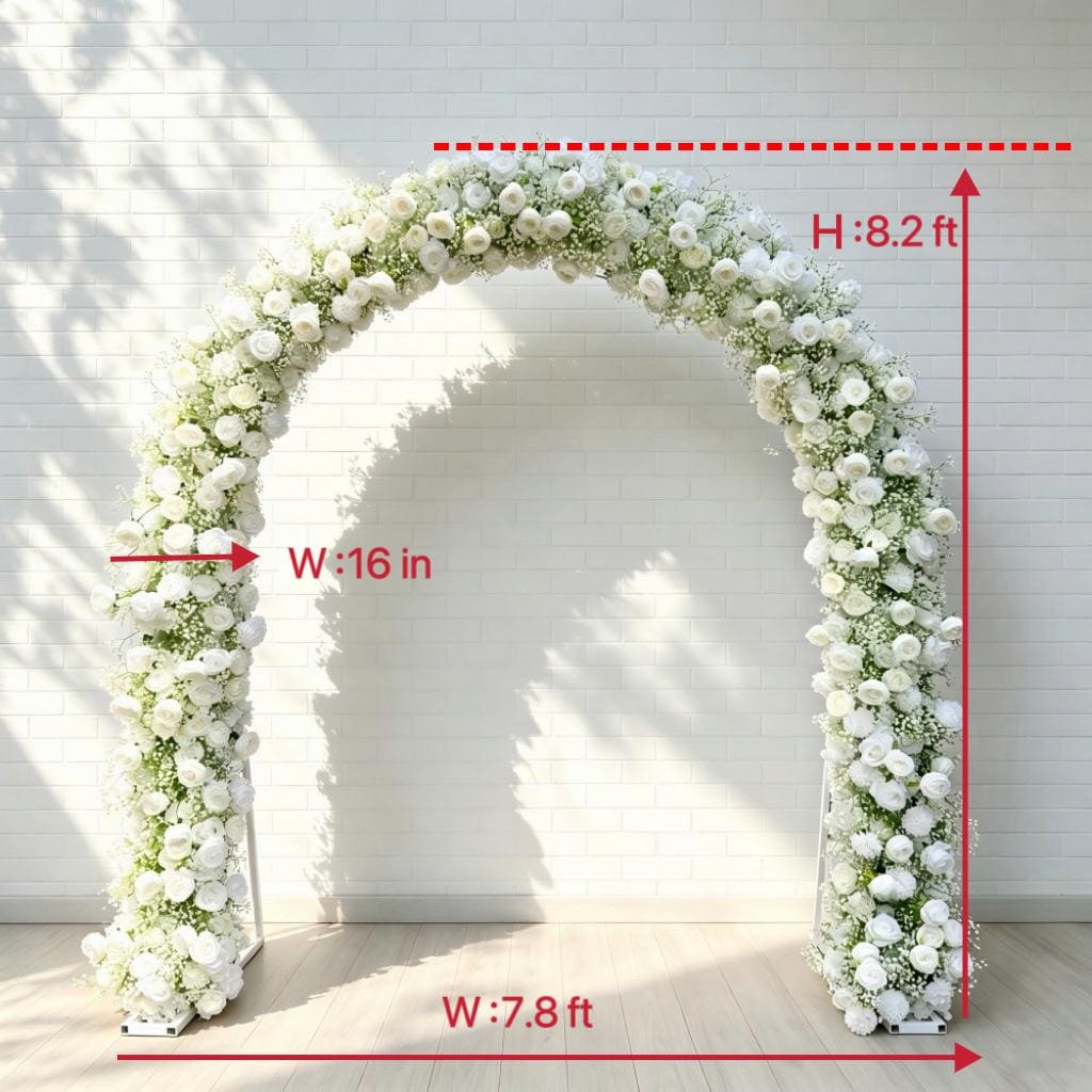 Ships from Houston/8.2+7.8FT White Rose  Baby’s Breath Wedding Arch Flowers, Artificial Floral Runner, Table Centerpiece Flower Row Décor