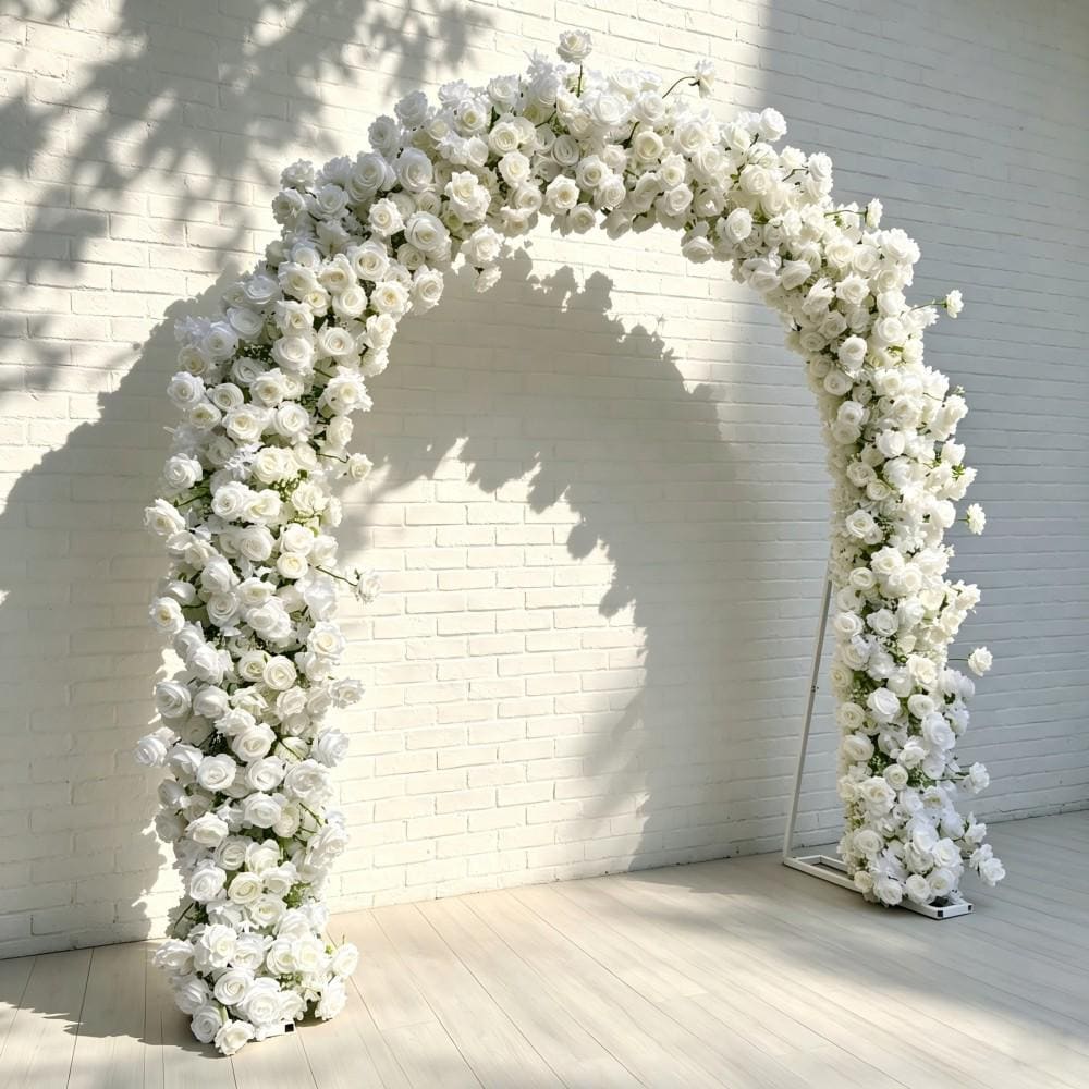 Ships from Houston/8.2+7.8FT White Rose Wedding Arch Flower, Artificial Floral Runner, Table Centerpiece Flower Row Décor for Parties Events