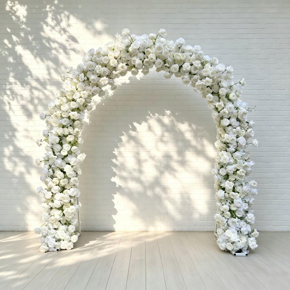 Ships from Houston/8.2+7.8FT White Rose Wedding Arch Flower, Artificial Floral Runner, Table Centerpiece Flower Row Décor for Parties Events