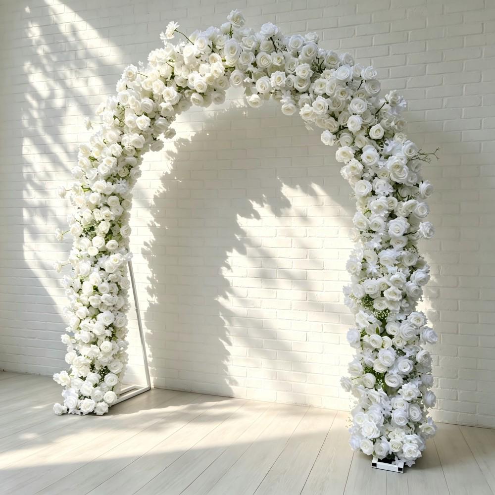 Ships from Houston/8.2+7.8FT White Rose Wedding Arch Flower, Artificial Floral Runner, Table Centerpiece Flower Row Décor for Parties Events
