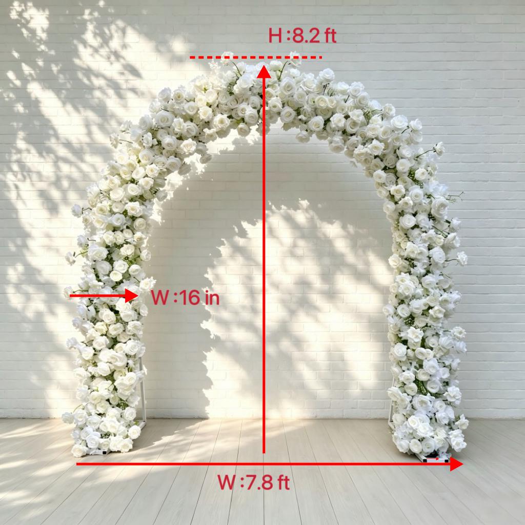 Ships from Houston/8.2+7.8FT White Rose Wedding Arch Flower, Artificial Floral Runner, Table Centerpiece Flower Row Décor for Parties Events