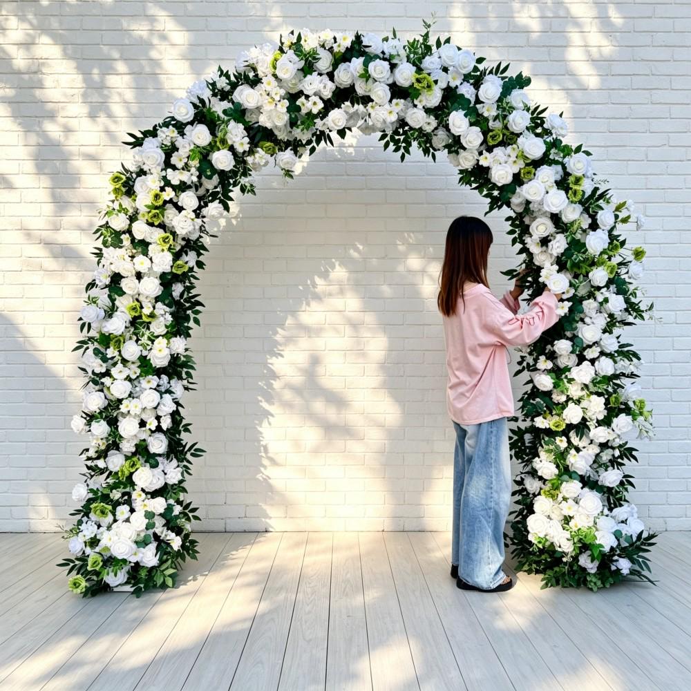 Ships from Houston ---8.2+7.8FT White Rose & Greenery Floral Garland for Wedding Arch, Table Runner, Centerpiece Row  Wedding Aisle Decor