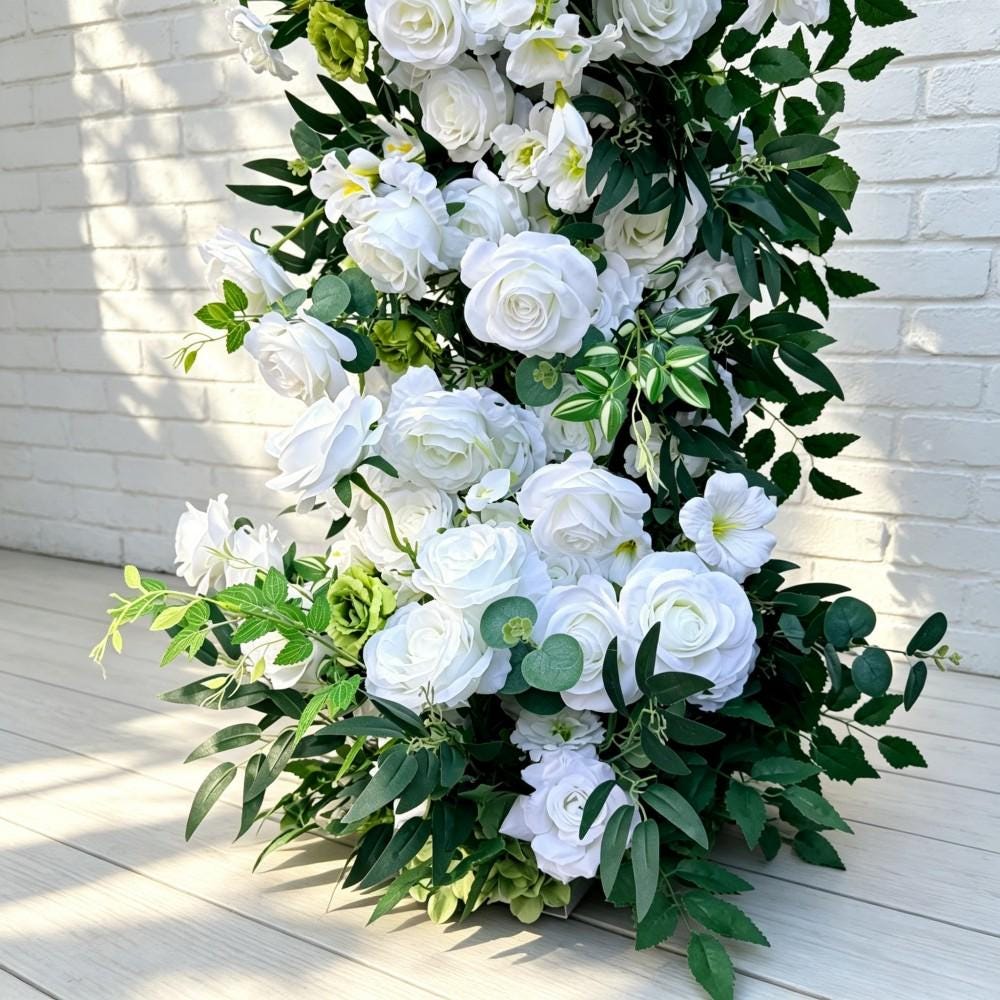 Ships from Houston ---8.2+7.8FT White Rose & Greenery Floral Garland for Wedding Arch, Table Runner, Centerpiece Row  Wedding Aisle Decor