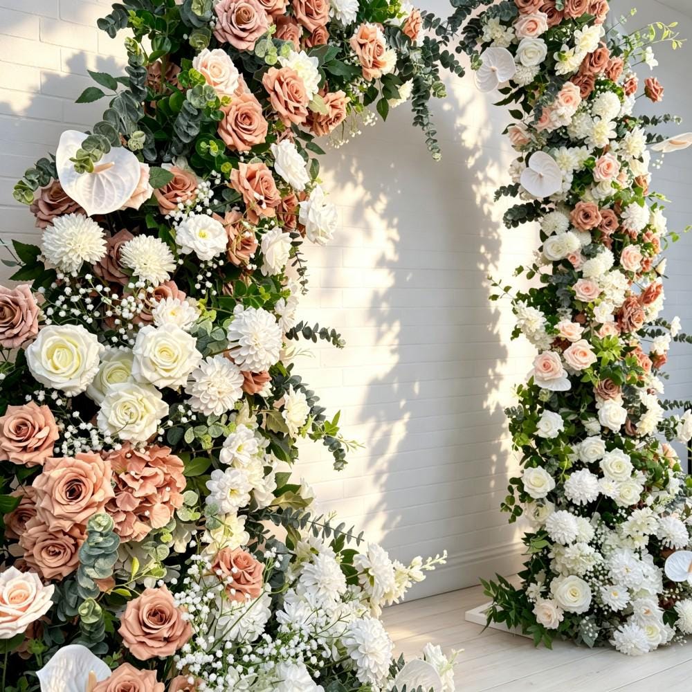 Ships from USA /Sunset Terracotta Bull Horn Wedding Arch Flowers, Pastoral Floral Arrangement for Ceremony Columns & Party Backdrop Décor