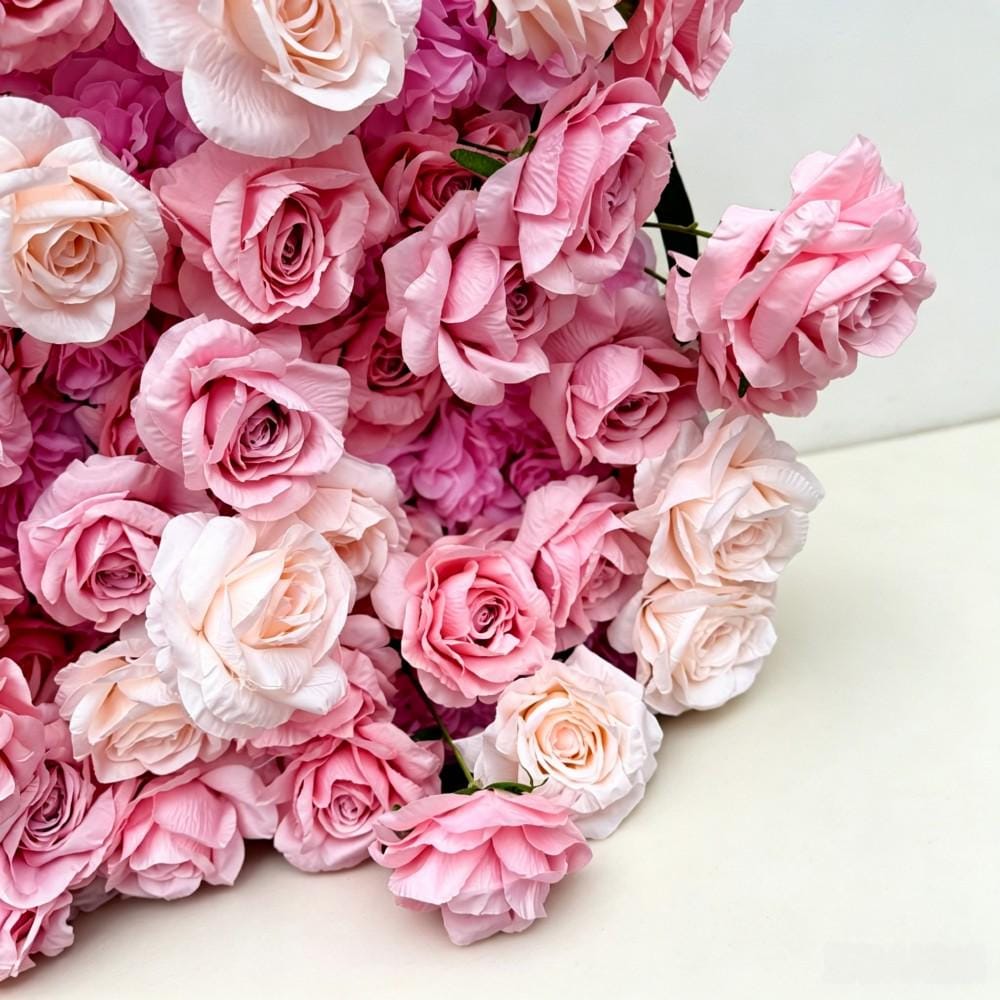 US Stock | Ships from USA | 5D Pink Roses Flower Wall 8x8ft, Rolling Up Curtain Fabric Backdrop, Artificial Flower Wall for Wedding Decor