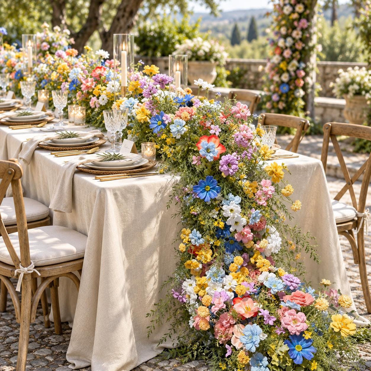 Ships from USA/Wildflower-Inspired Wedding Flowers Décor for Spring & Fall, Artificial Floral Table Runner, Rustic Flower Row Arrangement