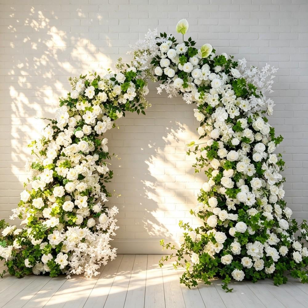50% Off | Ships from USA/Forest-Inspired White Rose Bull Horn Wedding Arch Flowers, Artificial Floral Backdrop for Weddings