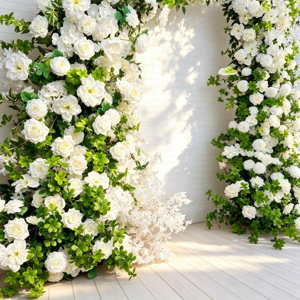 50% Off | Ships from USA/Forest-Inspired White Rose Bull Horn Wedding Arch Flowers, Artificial Floral Backdrop for Weddings