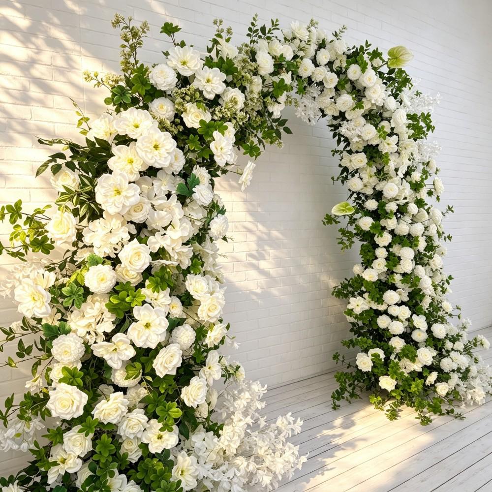 50% Off | Ships from USA/Forest-Inspired White Rose Bull Horn Wedding Arch Flowers, Artificial Floral Backdrop for Weddings