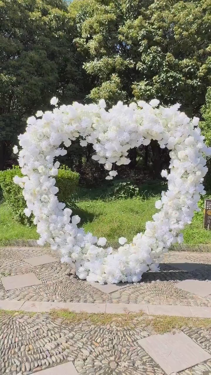 US Seller – 5D Luxury White Heart-Shaped Floral Arch, Romantic Wedding Backdrop, Proposal & Engagement Decoration, Love Arch (7.2 × 7.2 ft)