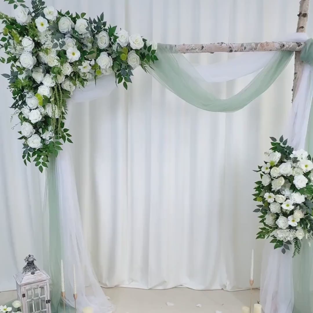 Wedding arch decoration with white roses and eucalyptus leaves（USA Local Stock）（Free matching curtains ）