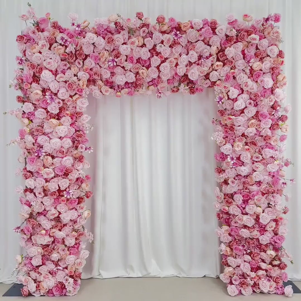 US Seller---W8Ft x H8.53Ft Rollable Artificial Pink Rose Arch Wedding Decoration, Flower Arch Wedding, Backdrop Flower Archway Party Decor