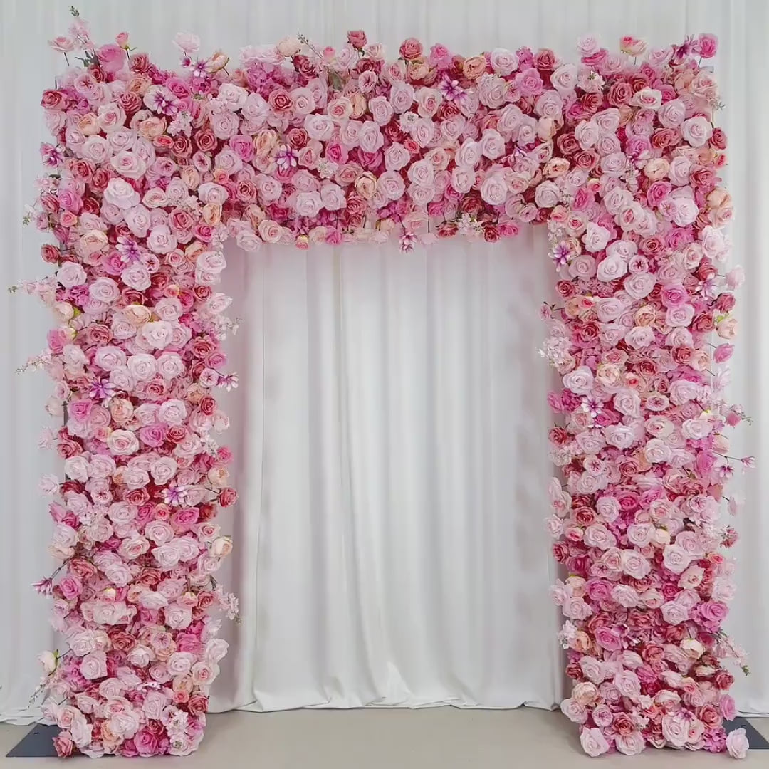 US Seller---W8Ft x H8.53Ft Rollable Artificial Pink Rose Arch Wedding Decoration, Flower Arch Wedding, Backdrop Flower Archway Party Decor