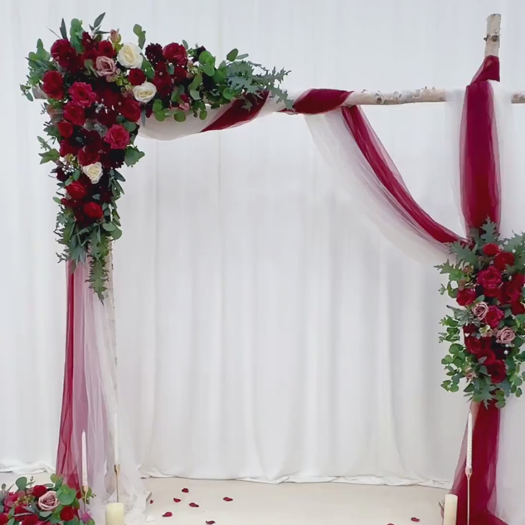 USA Local Stock---Wedding arch decoration withRed roses and eucalyptus leaves（Free matching curtains ）