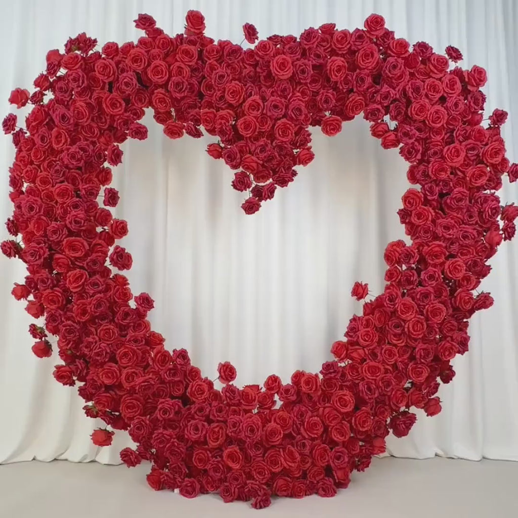 US Seller-(7.2 ft × 7.2 ft)-5D Luxury Red Heart-Shaped Floral Arch– Romantic Wedding Backdrop, Proposal Decoration, Engagement Event Display