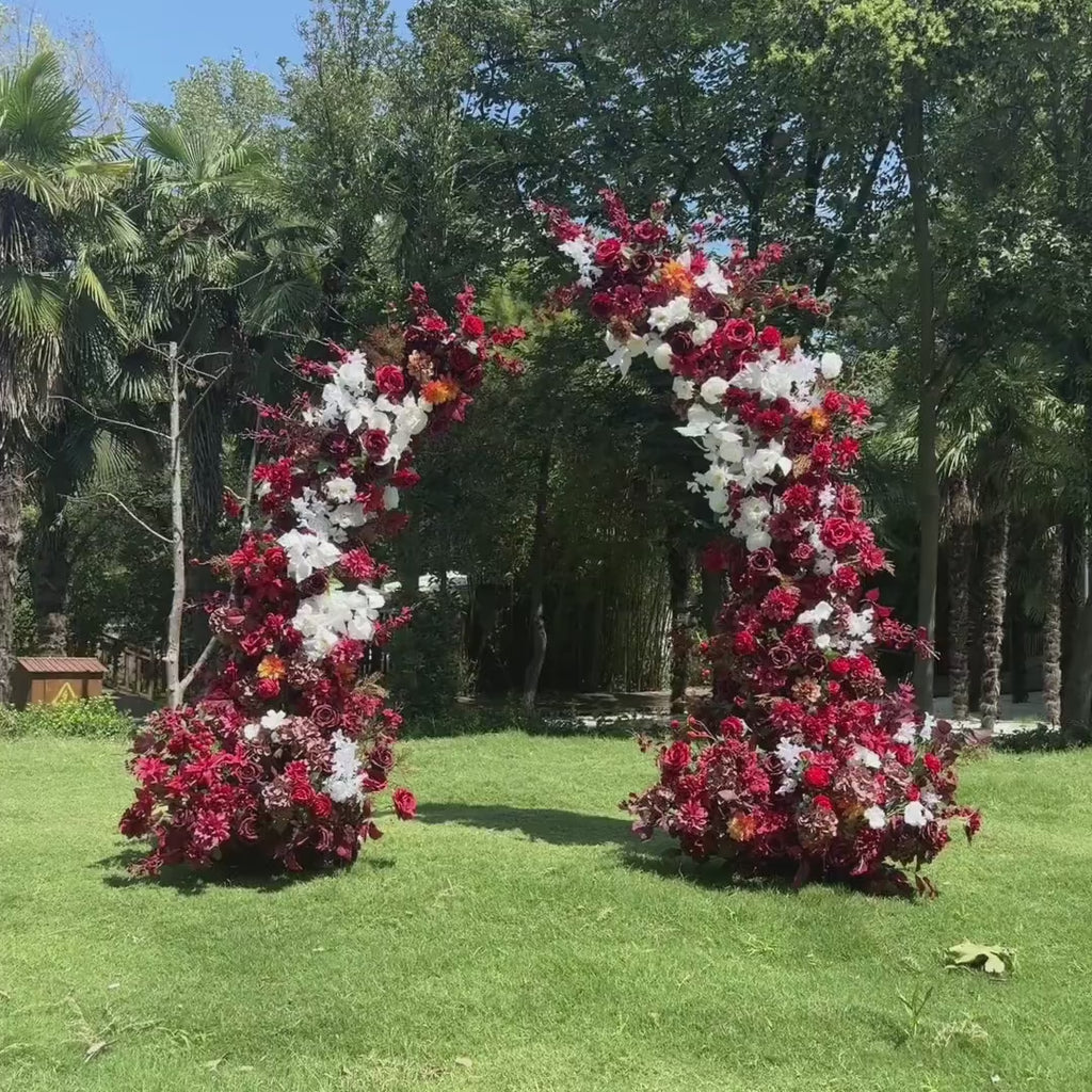U.S. Local Stock-Burgundy Rose Wedding Spring and Summer Wedding Arch Décor.Wedding Archway Artificial Rose Archway,Flower Row Arrrangement