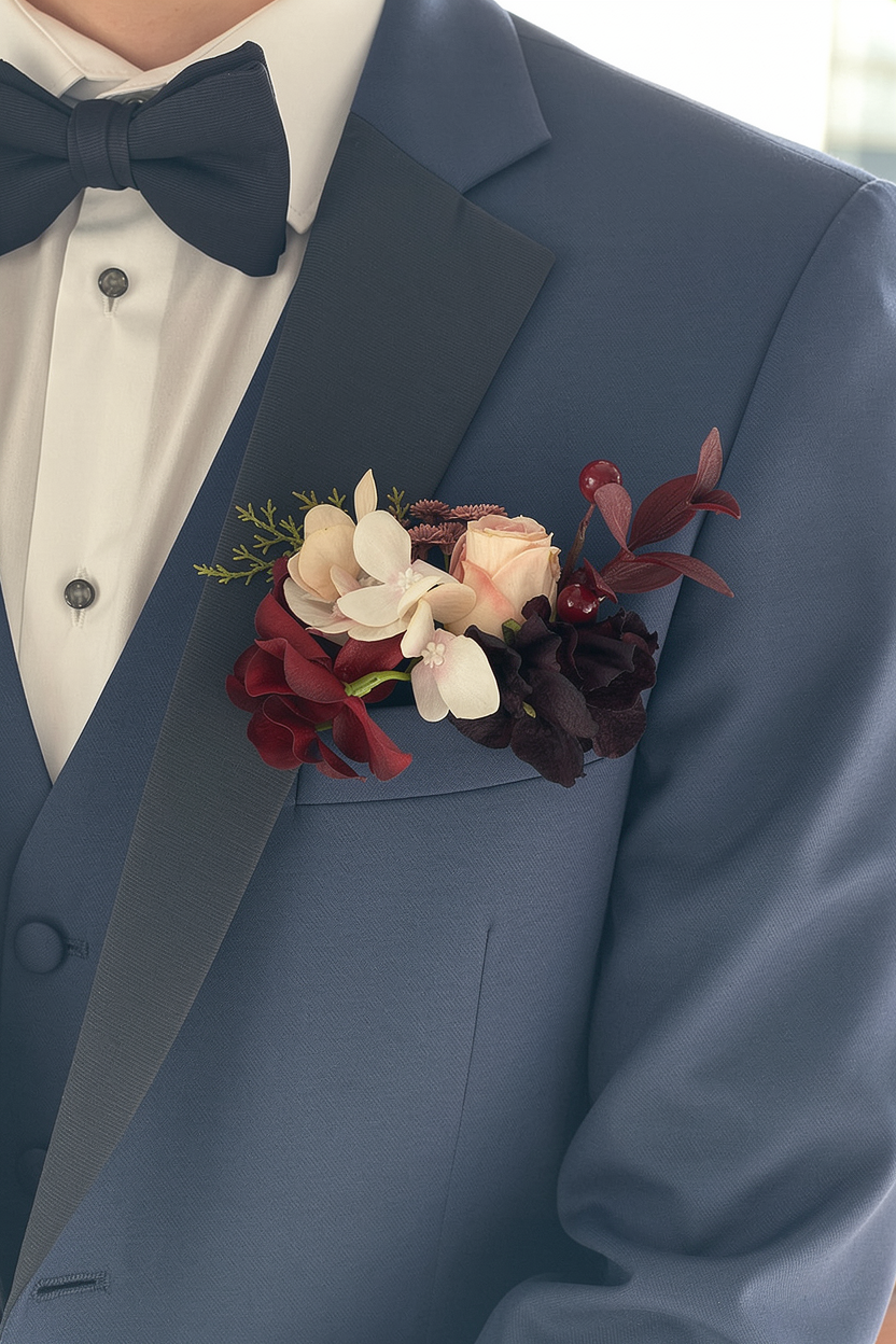 Crimson Berry & Blush Bloom Boutonniere