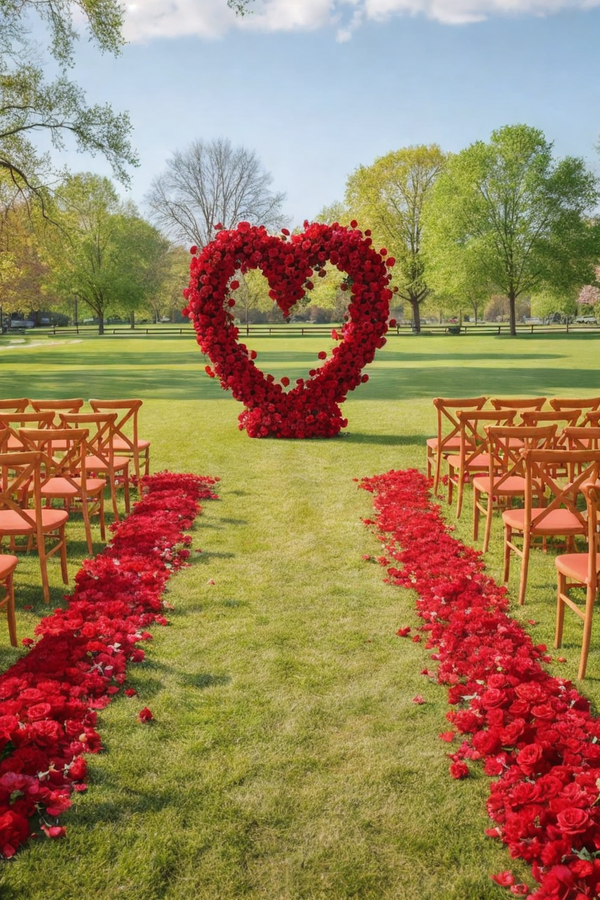 5D Red Heart-Shaped Floral Arch Backdrop