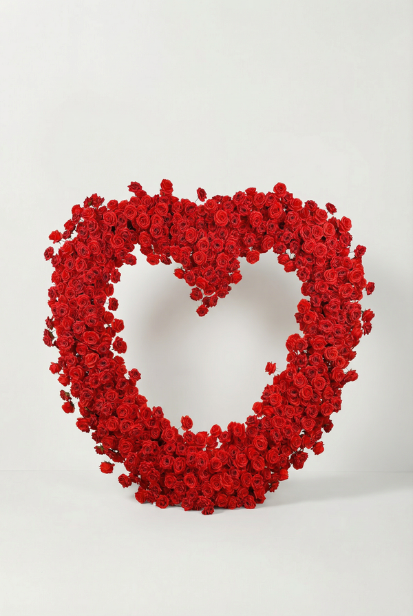 5D Red Heart-Shaped Floral Arch Backdrop