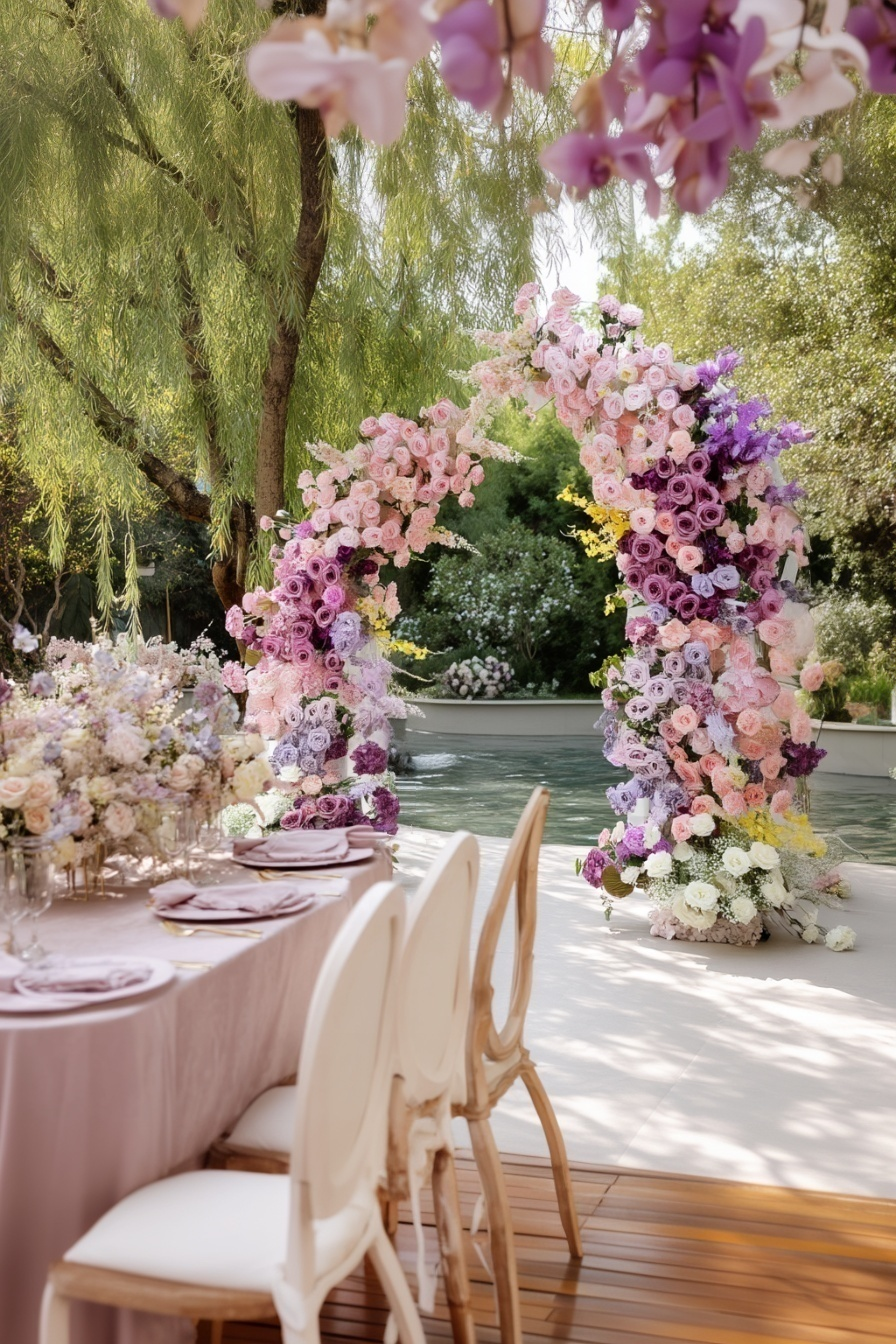 Gradient Baby Pink & Purple Roses Arch