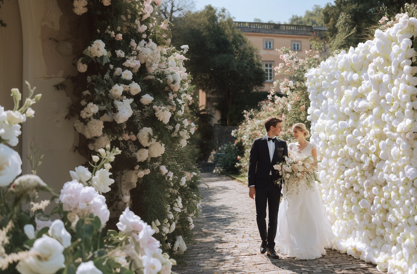 Pure Ivory Rose Flower Wall