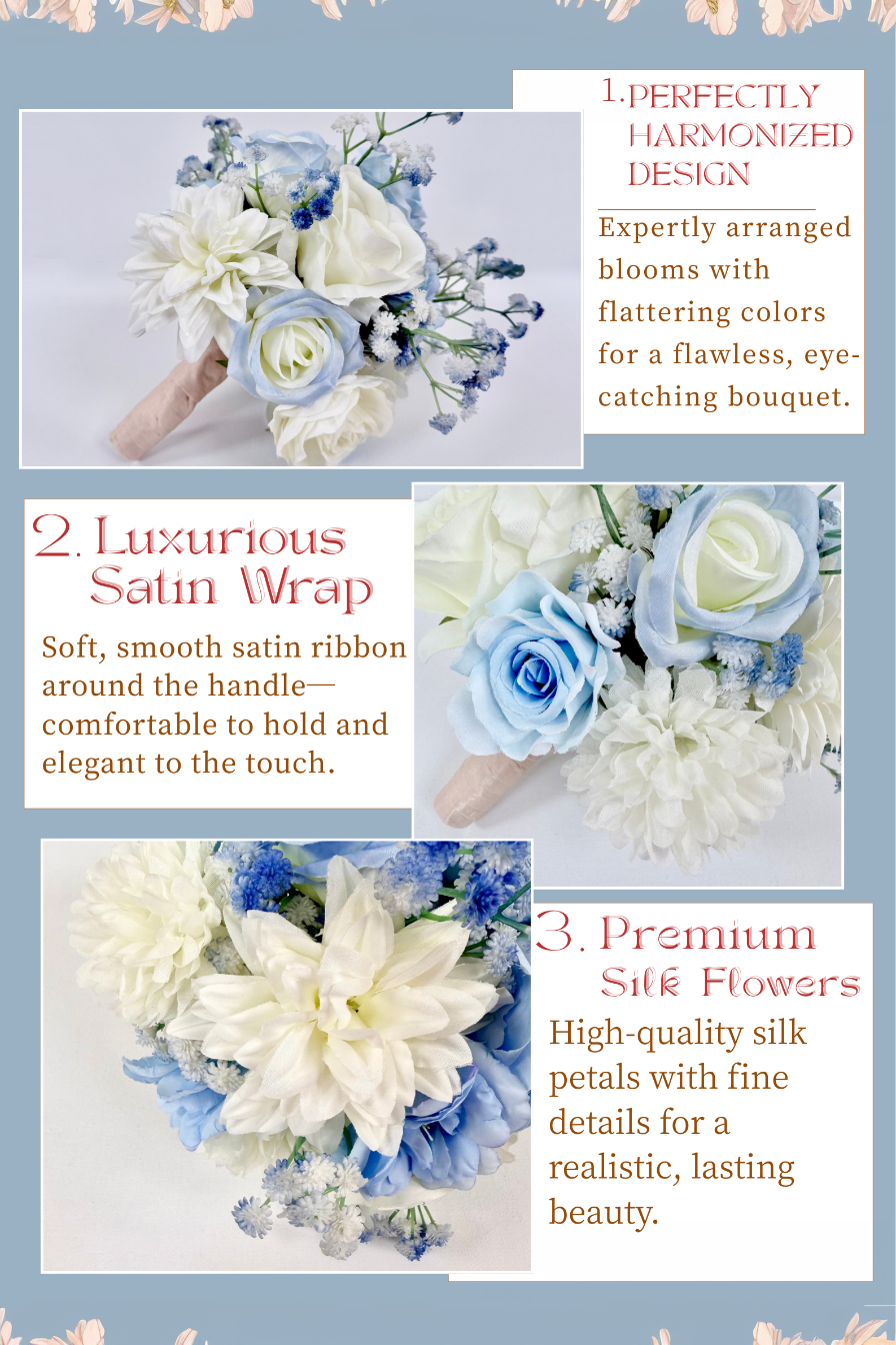 Frosted Blue Bloom Bridesmaid Bouquets
