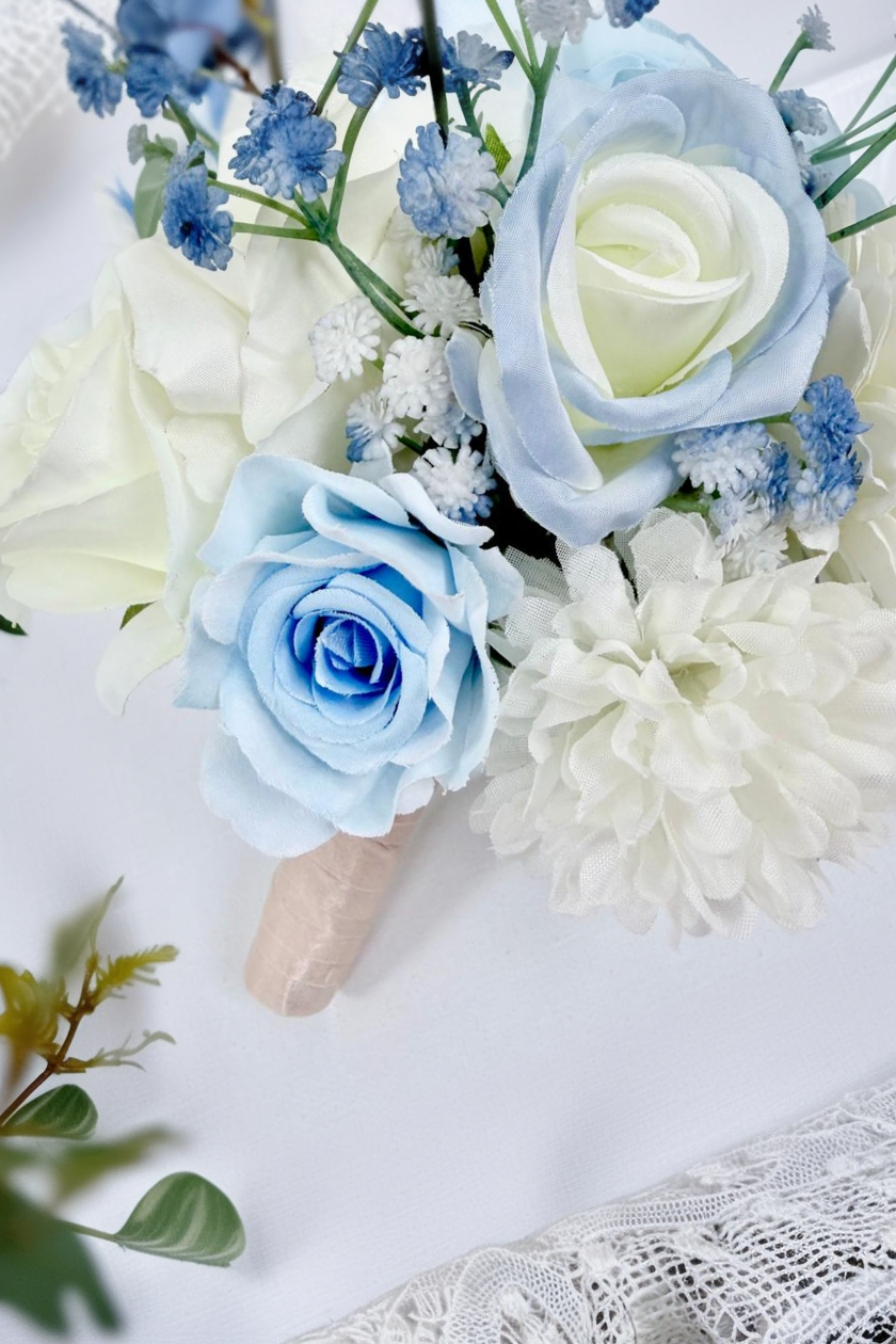 Frosted Blue Bloom Bridesmaid Bouquets