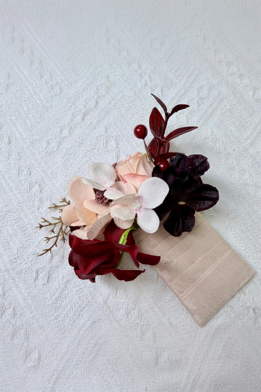 Crimson Berry & Blush Bloom Boutonniere