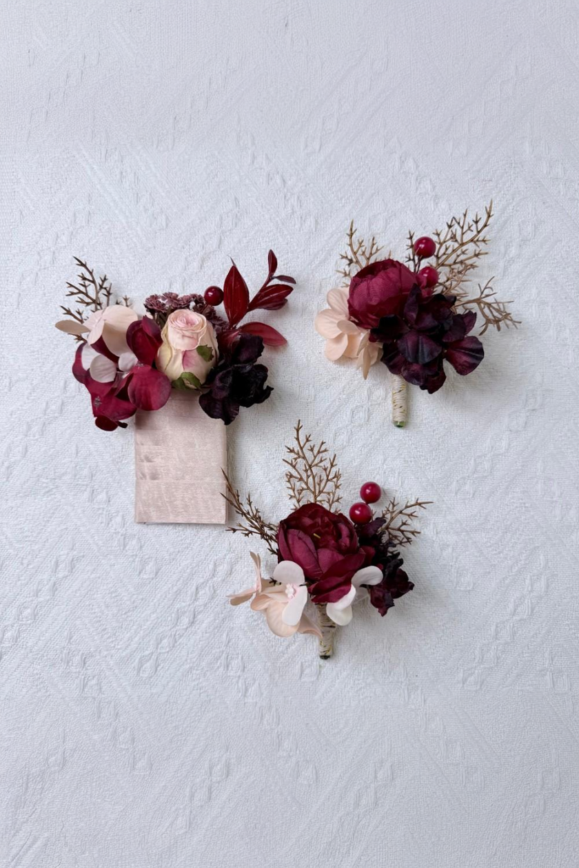 Crimson Berry & Blush Bloom Boutonniere