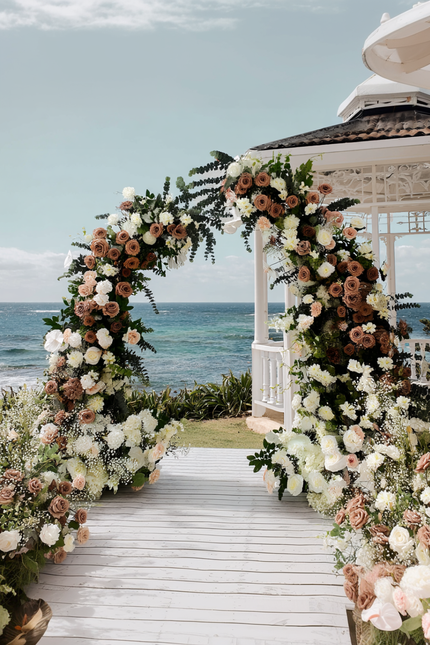 Rustic Brown & White Flower Arch Backdrop