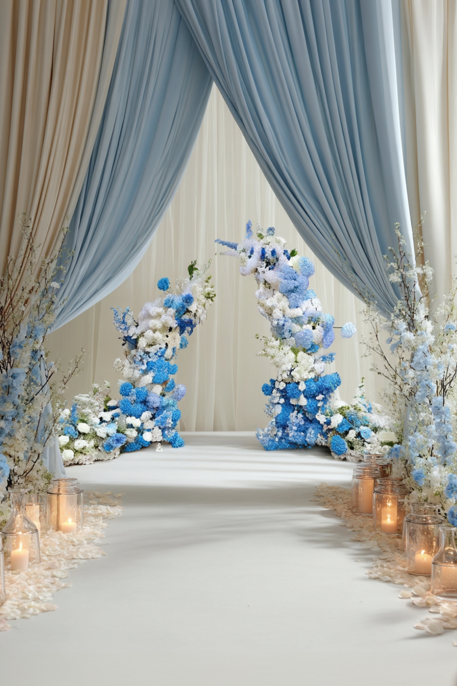 Fresh Blue Gradient Floral Arch Backdrop