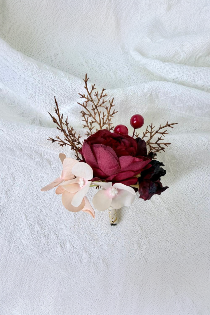 Crimson Berry & Blush Bloom Boutonniere