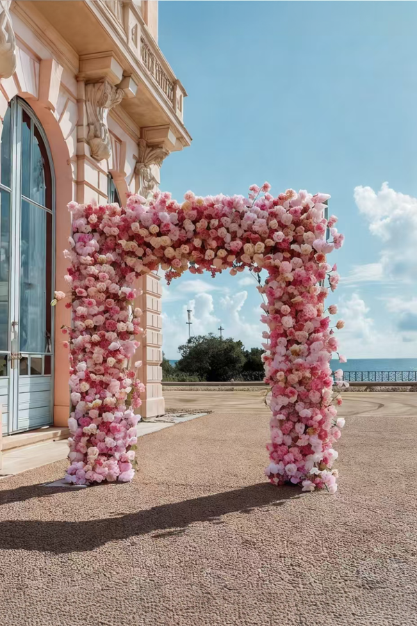 Rollable Artificial Pink Rose  Square Arch