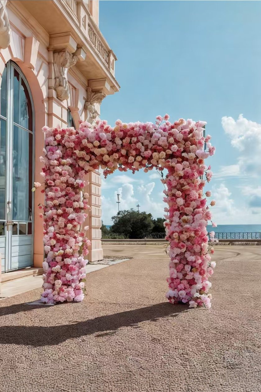 Rollable Artificial Pink Rose Square Arch