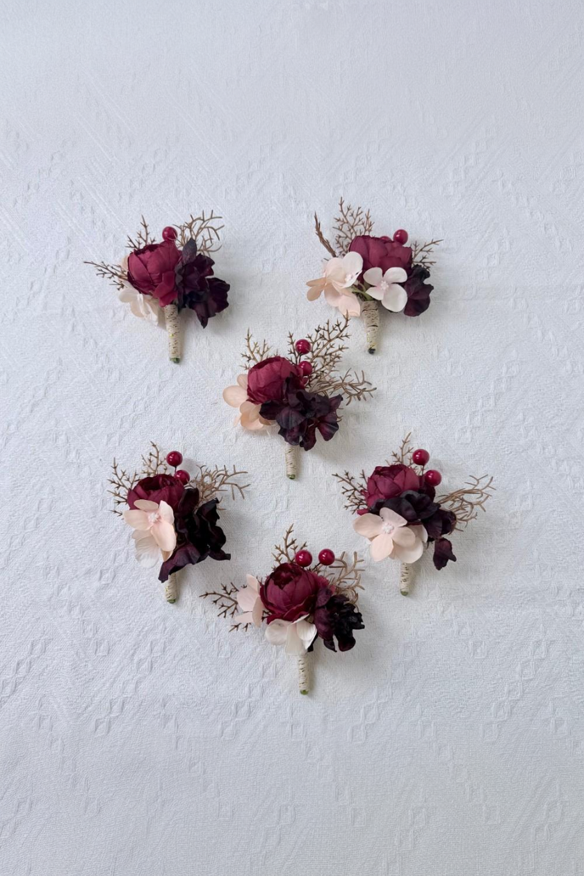 Crimson Berry & Blush Bloom Boutonniere
