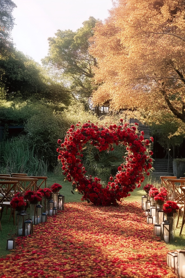 Romantic Red & White Heart-Shaped Arch