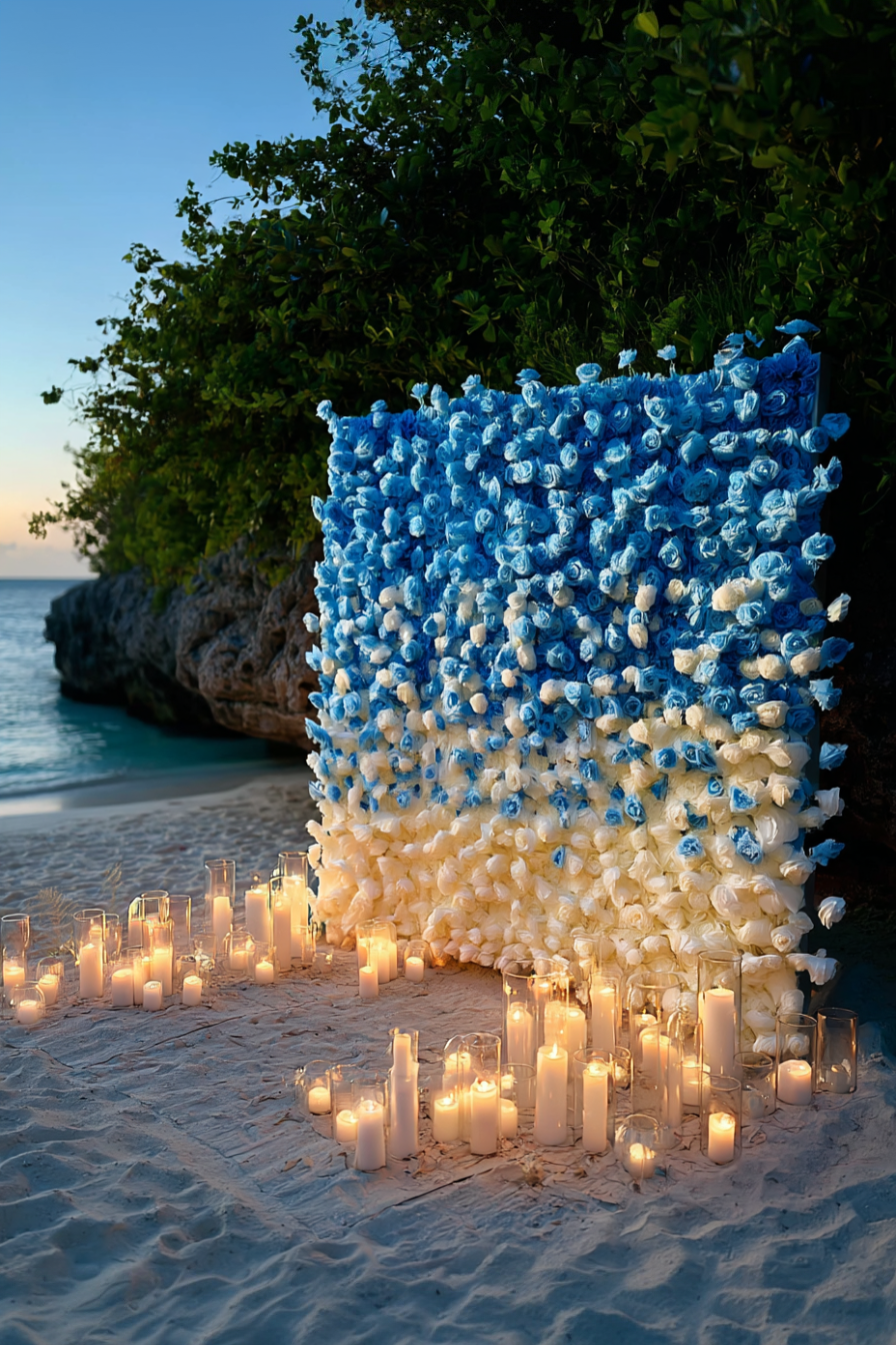 Blue White Gradient Faux Rose Backdrop Wall