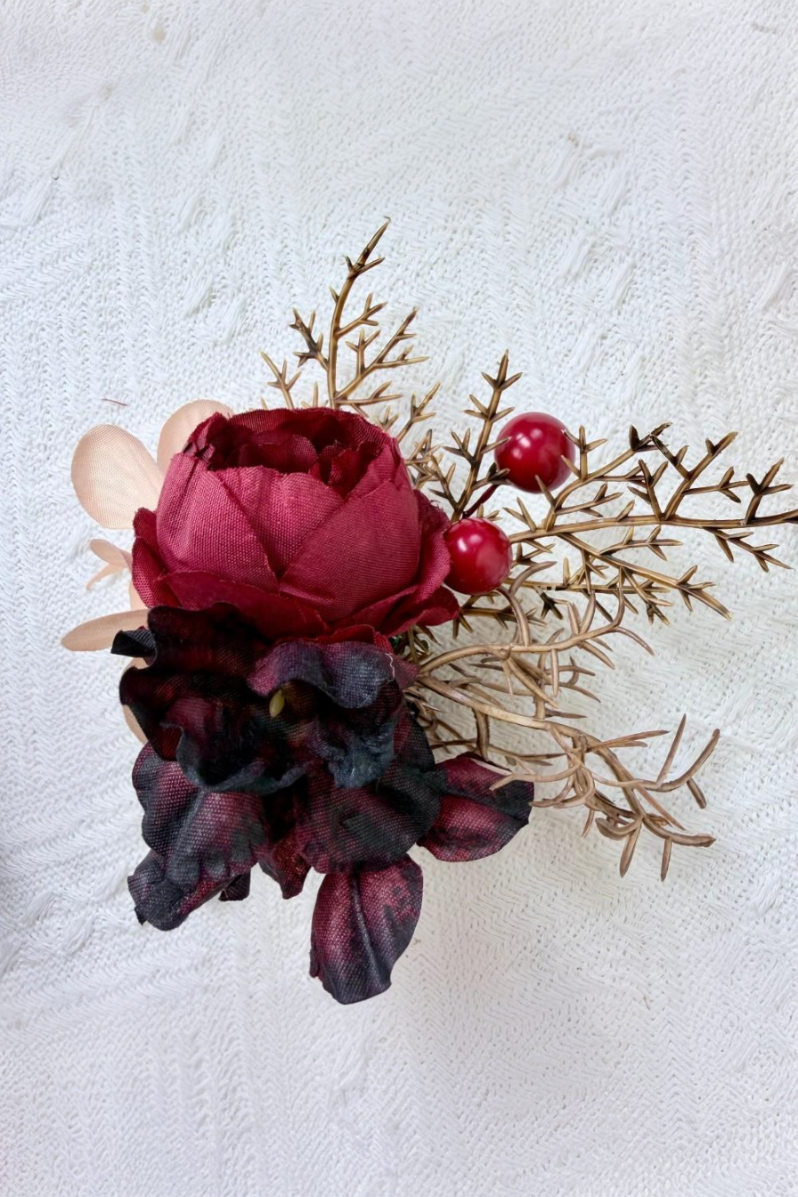 Crimson Berry & Blush Bloom Boutonniere