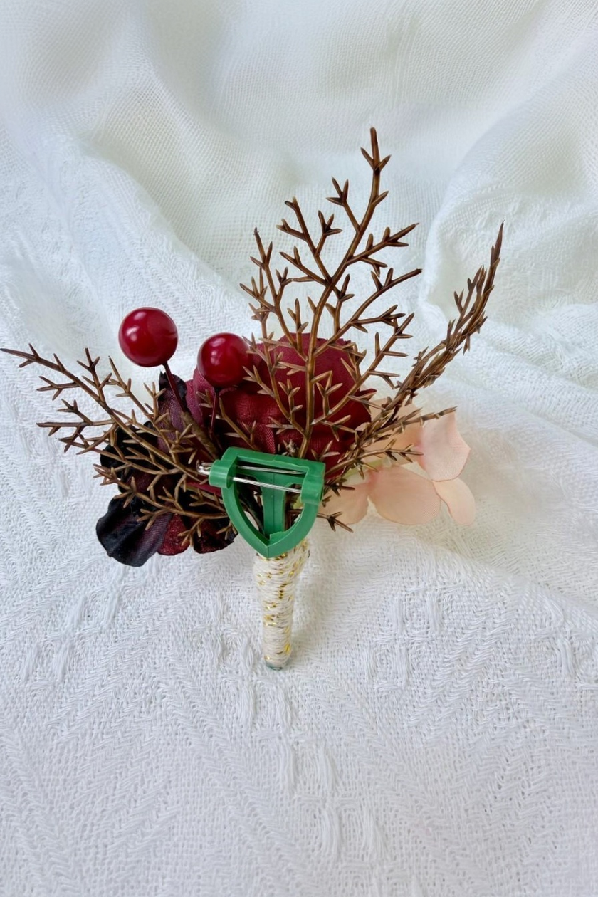 Crimson Berry & Blush Bloom Boutonniere