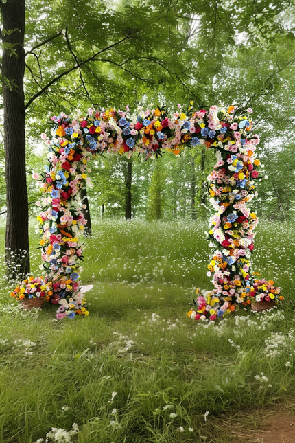 Boho Festival Rainbow Flower Arch Backdrop