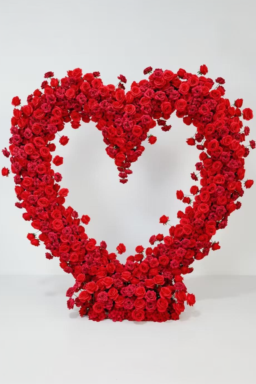 5D Red Heart-Shaped Floral Arch Backdrop
