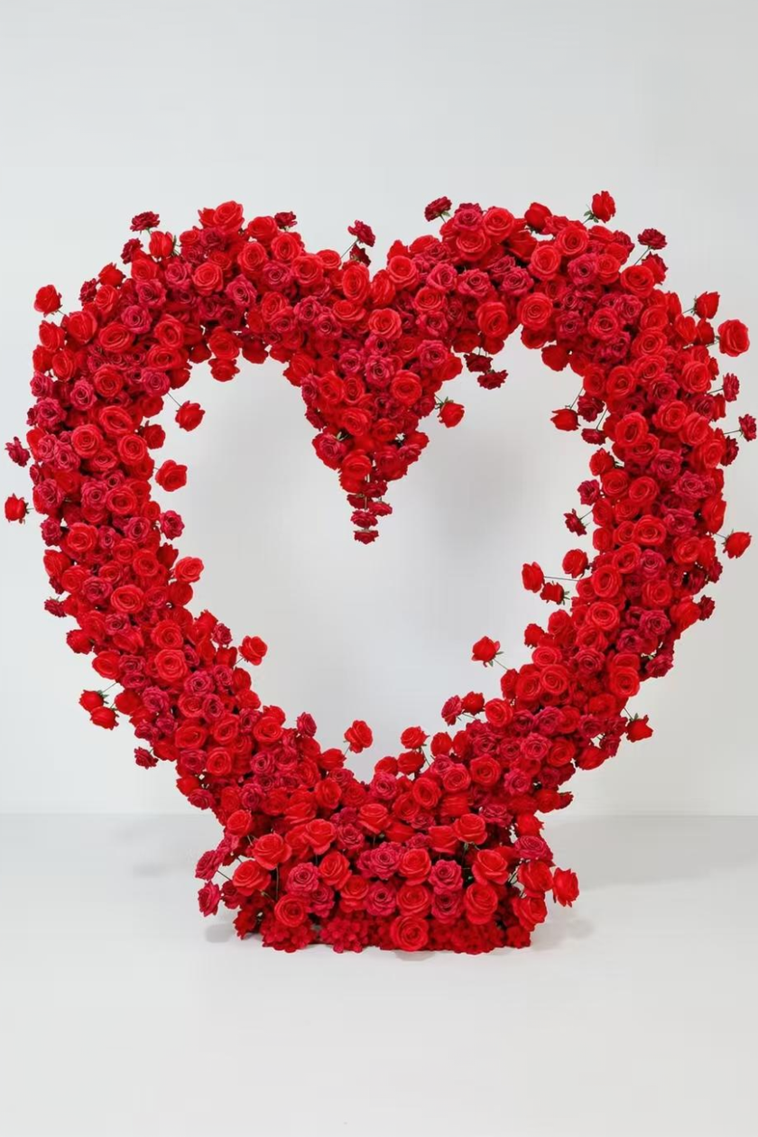 5D Red Heart-Shaped Floral Arch Backdrop