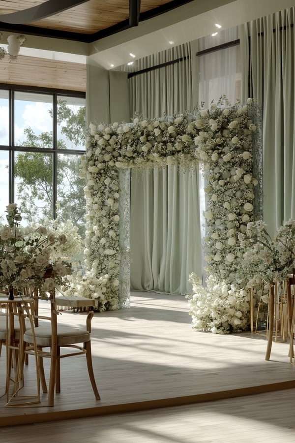 White Rose & Baby’s Breath Square Arch