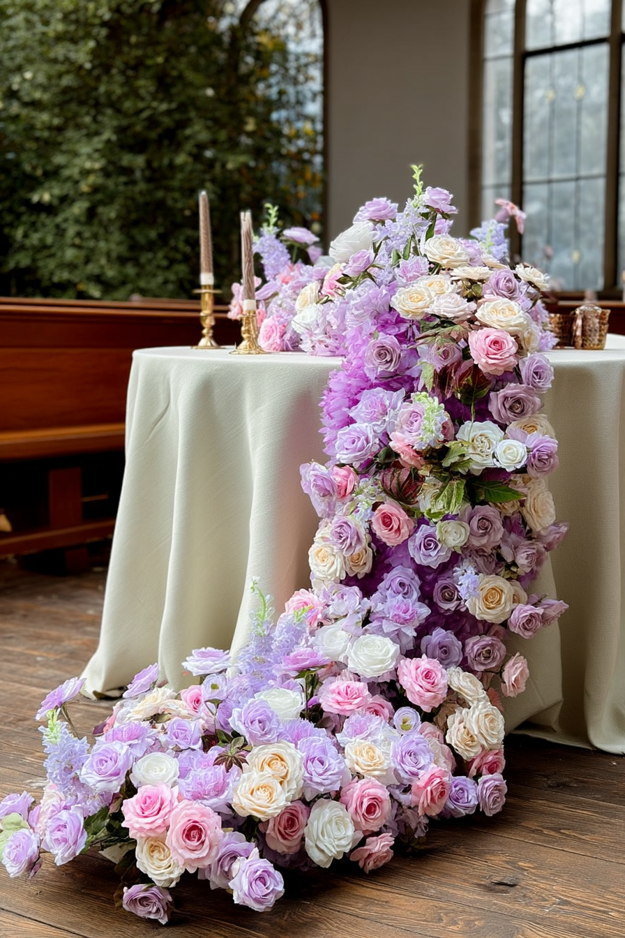 Soft Pink Purple Floral Table Cascade